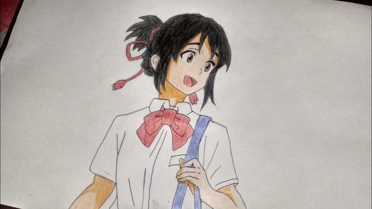 Drawing Mitsuha Miyamizu | Menggambar Mitsuha Miyamizu dengan Pola Awal ...