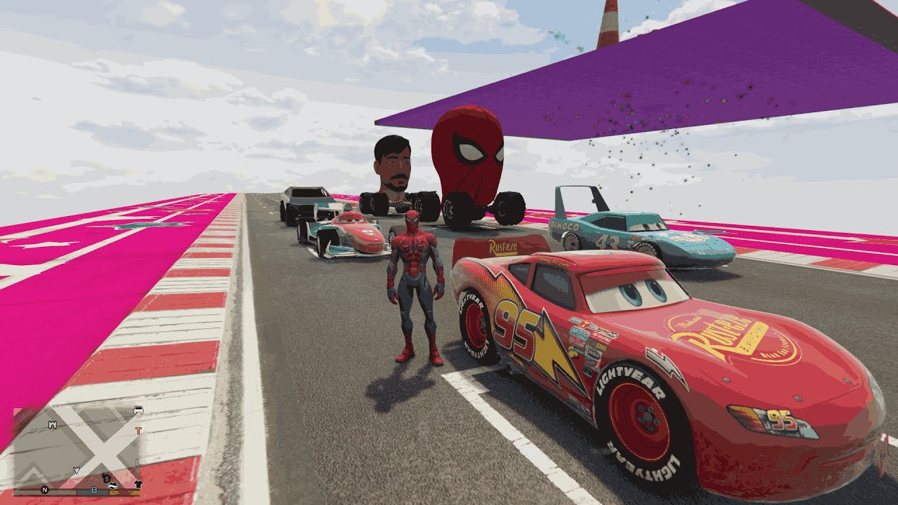 GTA V New Super Epic Mega Ramp Challenge Sport Cars ! Spider Man McQueen Mrbeast Cybertruck !