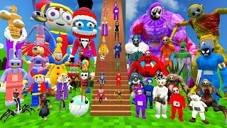 🧱 STAIRS ALL THE AMAZING DIGITAL CIRCUS FAMILY VS SLENDYTUBBIES SPARTAN KICKING in Garry's Mod !