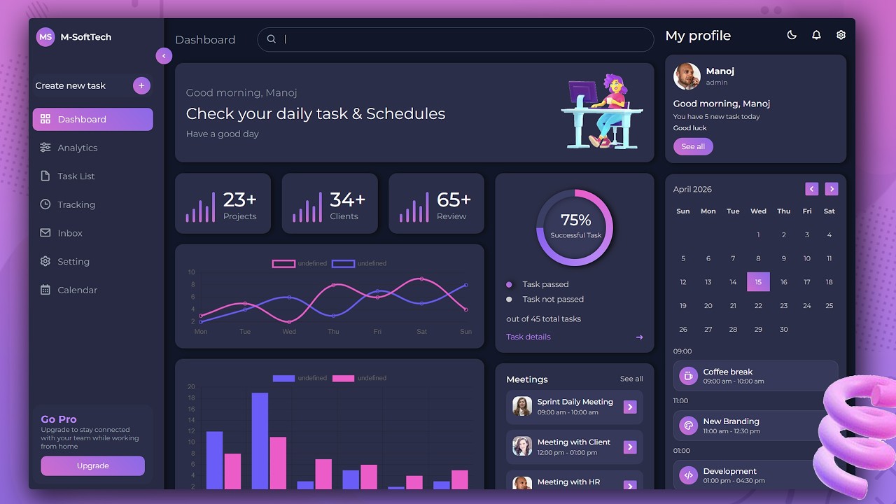 Modern Responsive Admin Dashboard | Light & Dark Mode | HTML CSS JS ...