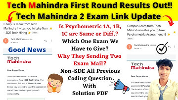 Update, Tech Mahindra 2 Exam Link Mail Received| Non - SDE Tech Hiring & Psychometric Test(1A/1B/1C)