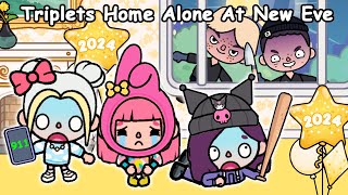 Hello Kitty, My Melody and Kuromi: Triplets Home Alone At New Year's Eve 🎊🎉 Sad Story | Toca Boca