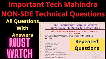 Repeated Code || Tech Mahindra NON-SDE Technical Hiring || All Questions With Answer @techlecture