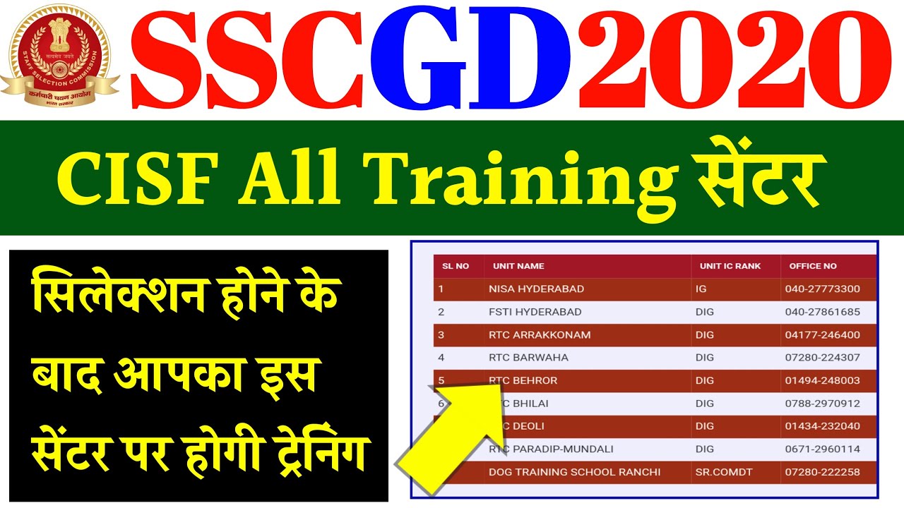 CISF all India training centre list SSC GD training centre