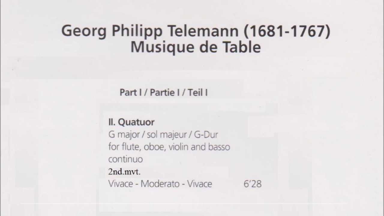 テレマン　ターフェルムジーク第１集四重奏曲ト長調第２楽章　１８世紀カメラータ