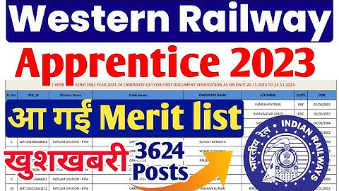 Western Railway Ratlam Apprentice DV Merit list 2023, RRC WR Apprentice Merit list pdf download 2023