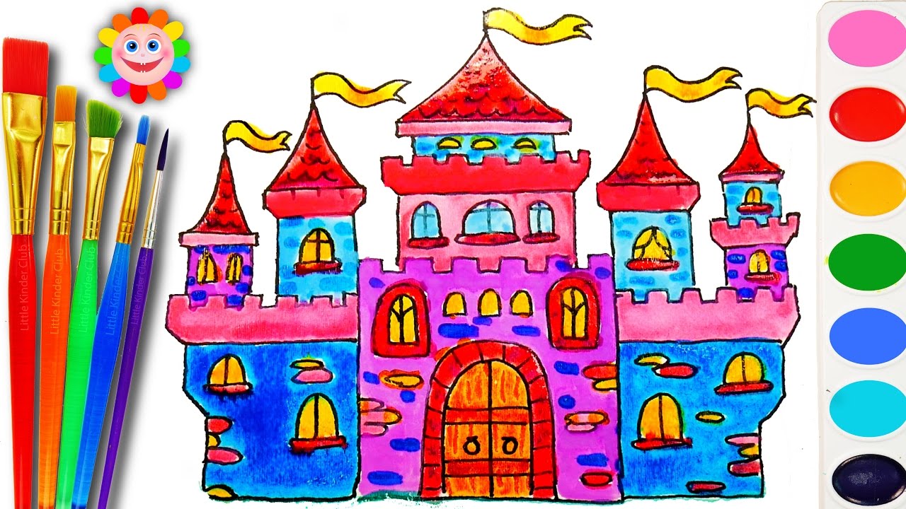 How to Draw and Color a Castle House for Kids | Coloring ...