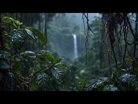 LIVE Rainforest Rain Sounds 🌧️ Rain on Leaves & Waterfall for Sleep, Relax 24/7