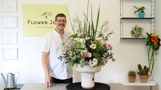 How To Make A Large FOAM FREE Flower Arrangement Using Summer Flowers And A Pedestal Container