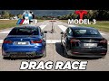 BMW M3 Competition vs. Tesla Model 3 Performance | DRAG RACE | Daniel Abt