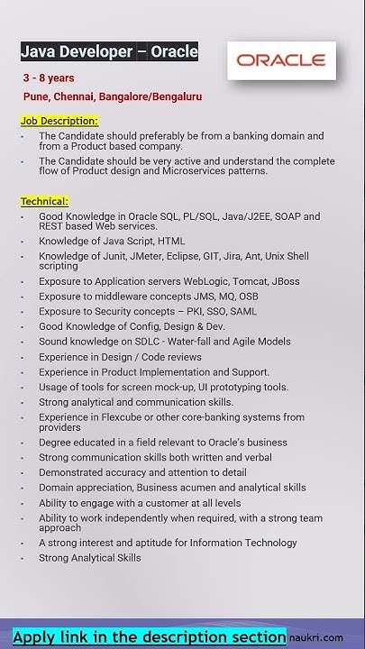 Oracle | Java | Developer | Pune, Chennai, Bangalore | Full Stack # ...