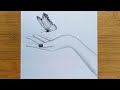 How to draw Butterfly in Hand with pencil sketch step by step