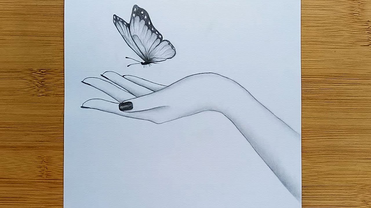 How to draw Butterfly in Hand with pencil sketch step by step - YouTube