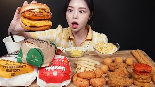 Burger King Cheese Whopper Shrimp Burger Chicken Cheese Ball Fries Nuggets Hamburger Mukbang ASMR