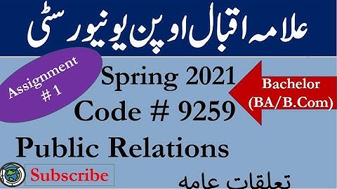 AIOU Code 9259 Solved Asignment No.1 Spring  2021 || Subject: Public Relations || Level: Bachelor/BA