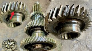 Due to overload the Teeth of Gearbox is totally broken Mechanic expertly repaired it .