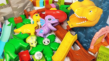Satisfying Building Blocks ASMR Marble Run - Block Coaster Dinosaurs Slope & Dinosaurs Slide course