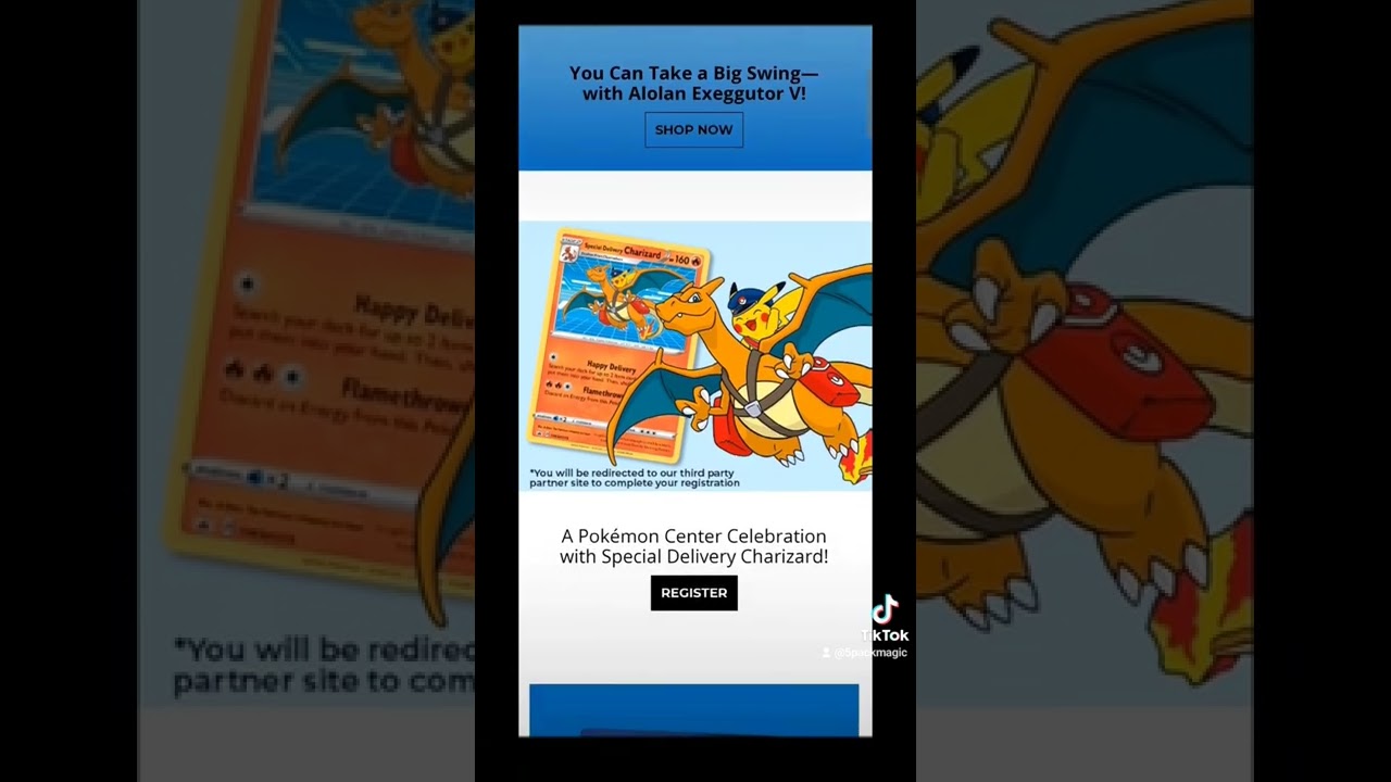 Register to get your special delivery Charizard Pokemon card Pokemoncenter.com right now! 