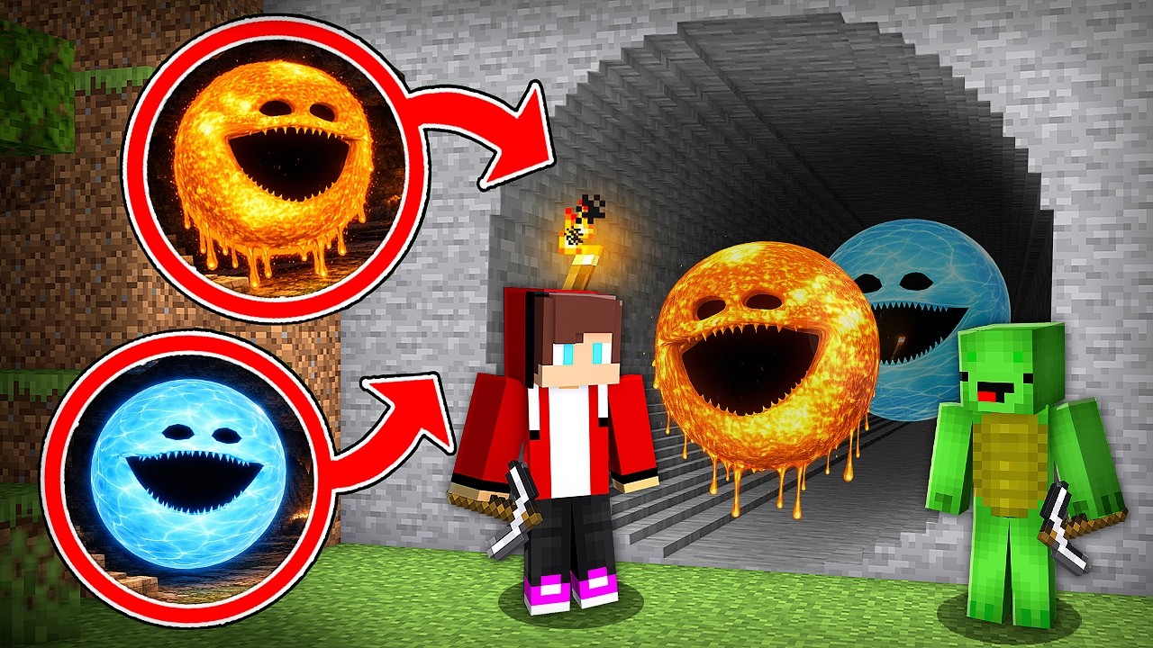 JJ and Mikey Found WATER & LAVA MOON WAKES UP TUNNEL in Minecraft Challenge - Maizen