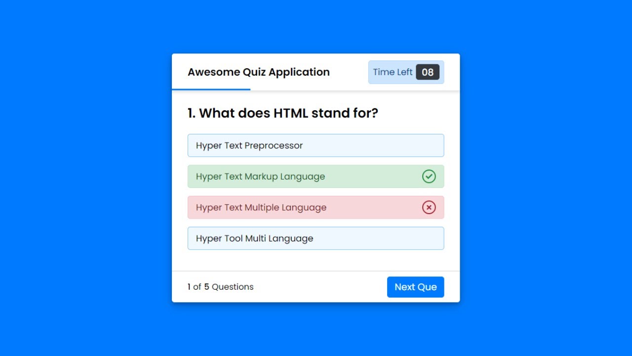 Create A Quiz App With Timer Using Html Css  Javascript | Quiz Web App Using Javascript