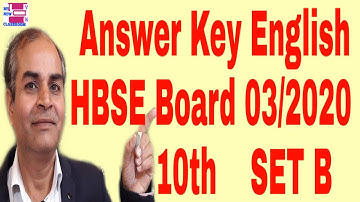 HBSE 10TH ENGLISH ANSWER KEY MARCH 2020 set B solved by VIJAY KUMAR