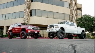 The Perfect Lifted Couple Couple Builds Ram And Tahoe Together Burn Outs Included