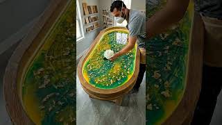 Turning Broken Glass Into A Luxury Epoxy Table! 🪞💚 #Shorts #EpoxyResin #ResinArt #Woodworking
