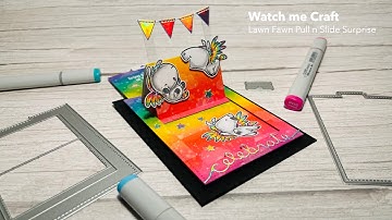 Watch me Craft Lawn Fawn Pull n Slide Surprise Rainbow Unicorn Card Impronte D