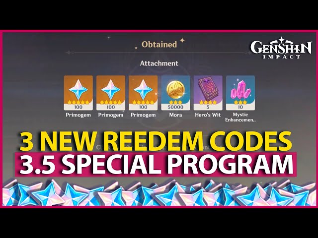 4 New Redemption Codes from 3.5 Special Program, 360 Primogems