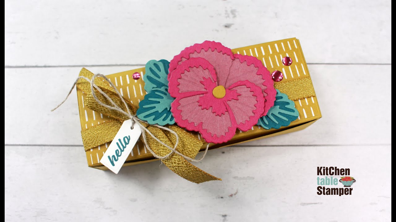 Playing with NEW Stampin' Up! Colors Pansy Treat Box Tutorial with Kitchen Table Stamper - YouTube