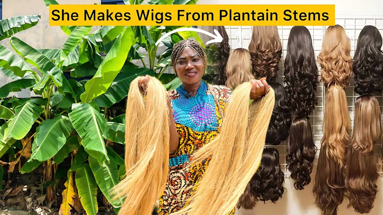 How This Nigerian Lady Makes Wigs, Bags, shoes, (Hairs) From Plantain and banana stems