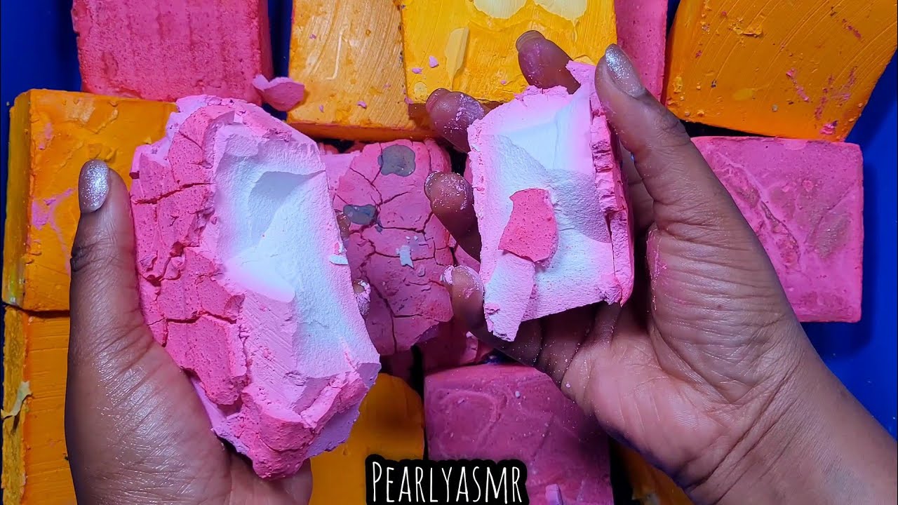 Pasted + Reformed +Dyed Yellow and Pink GYM CHALK ASMR - YouTube