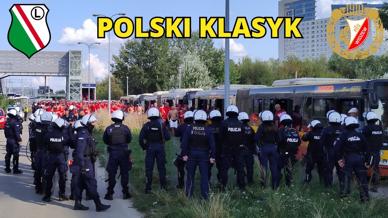 LEGIA - WIDZEW ŁÓDŹ 03.09 - Przyjazd kibiców Widzewa do Warszawy, przejazdy alarmowe i akcja Policji