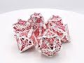 Old School 7 Piece DnD RPG Metal Dice Set: Gnome Forged - Silver w/ Red