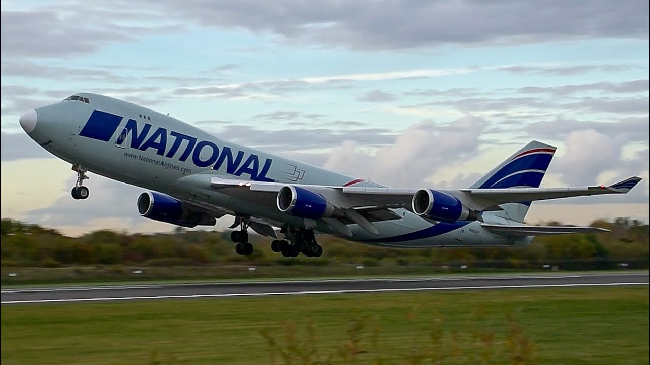 National Airlines B747 - Departure from Manchester Airport