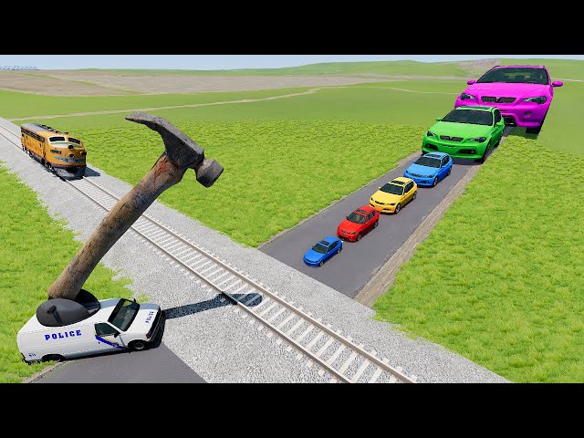 Cars vs Giant Hammer Van with Portal Trap - BeamNG.Drive #15 class=