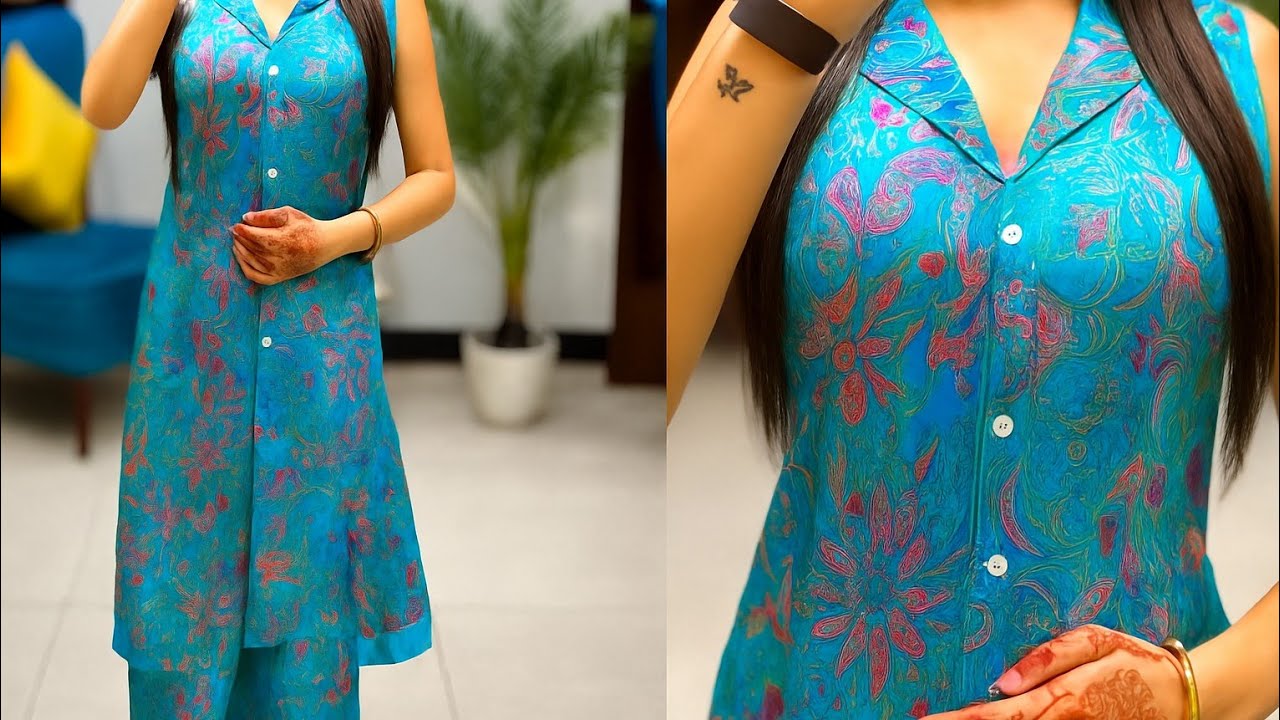 COAT COLLAR KURTI CUTTING & STITCHING/ princess cut cord set kurti tutorial/neck pattern ideas 💡