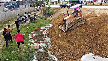 Updated The Process of filling The Soil By Team Dumb Trucks 5Ton With Bulldozer D31P Push Stone