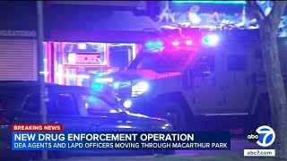 Los Angeles police and DEA agents conducting anti-drug operation in MacArthur Park