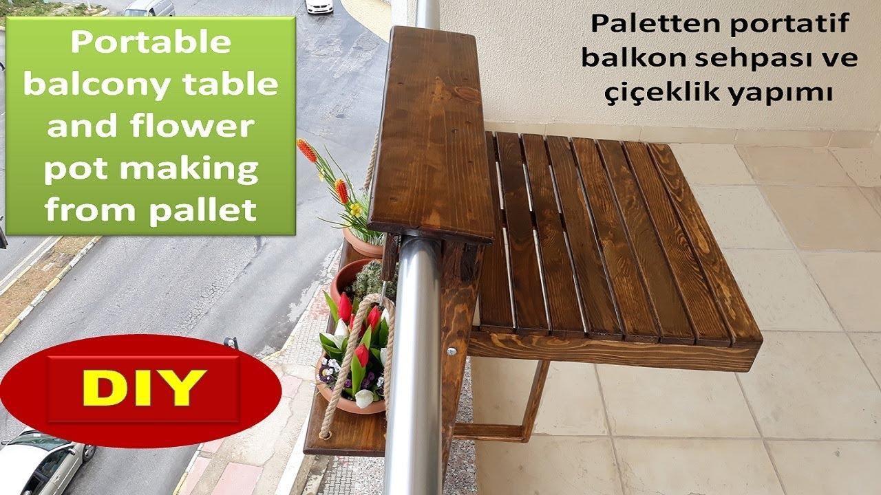 Paletten Balkon Sehpasi Ve Ciceklik Yapimi Balcony Table And Flower P Palet Balkon Panda