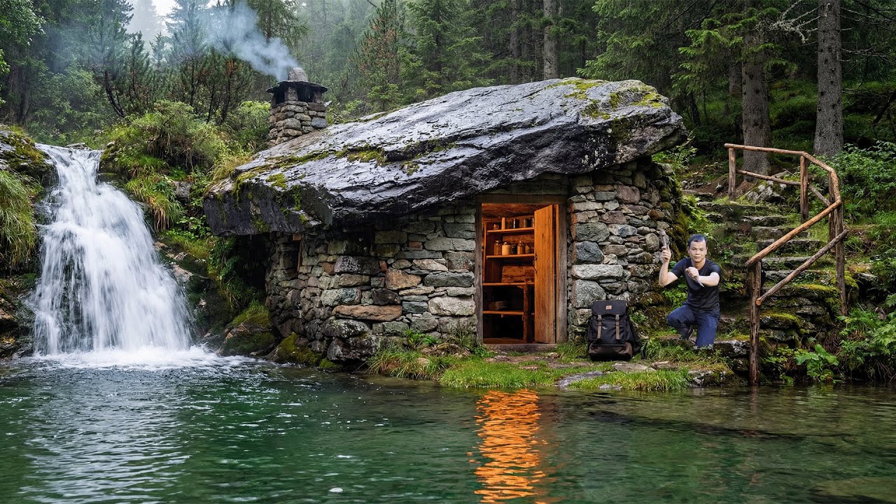 200 Days Building Secret Dugout Shelter Under a Giant Rock for Survival | Bushcraft Survival Skills