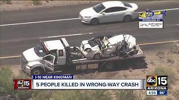 Five people killed in wrong-way crash on I-40 west of Kingman