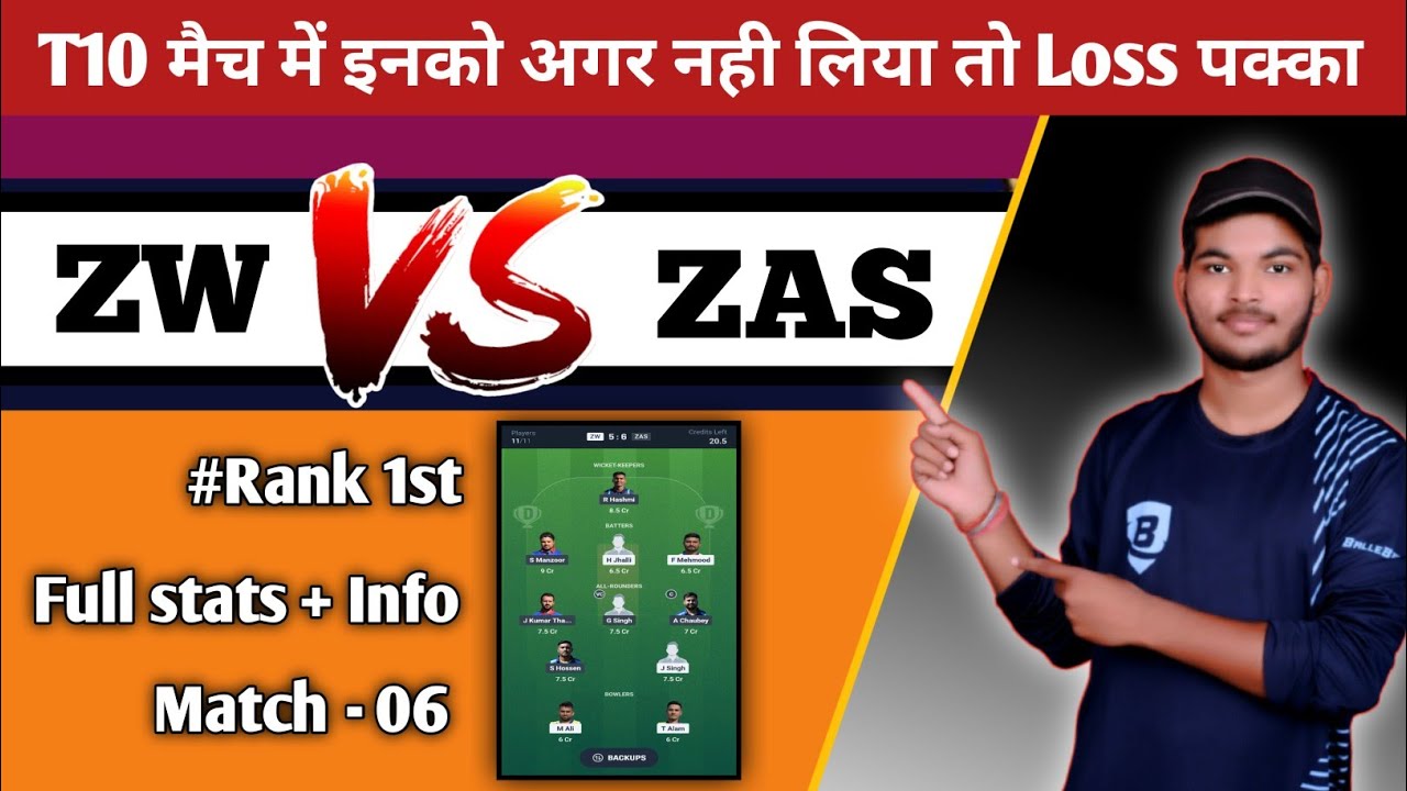 ZW vs ZAS Dream11 prediction | ZAS vs ZW T10 Match | T10 Match Dream11 ...