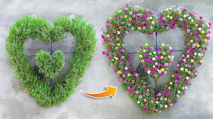 DIY heart garden hanging on wall from plastic bottles to grow beautiful Portulaca (Mossrose)