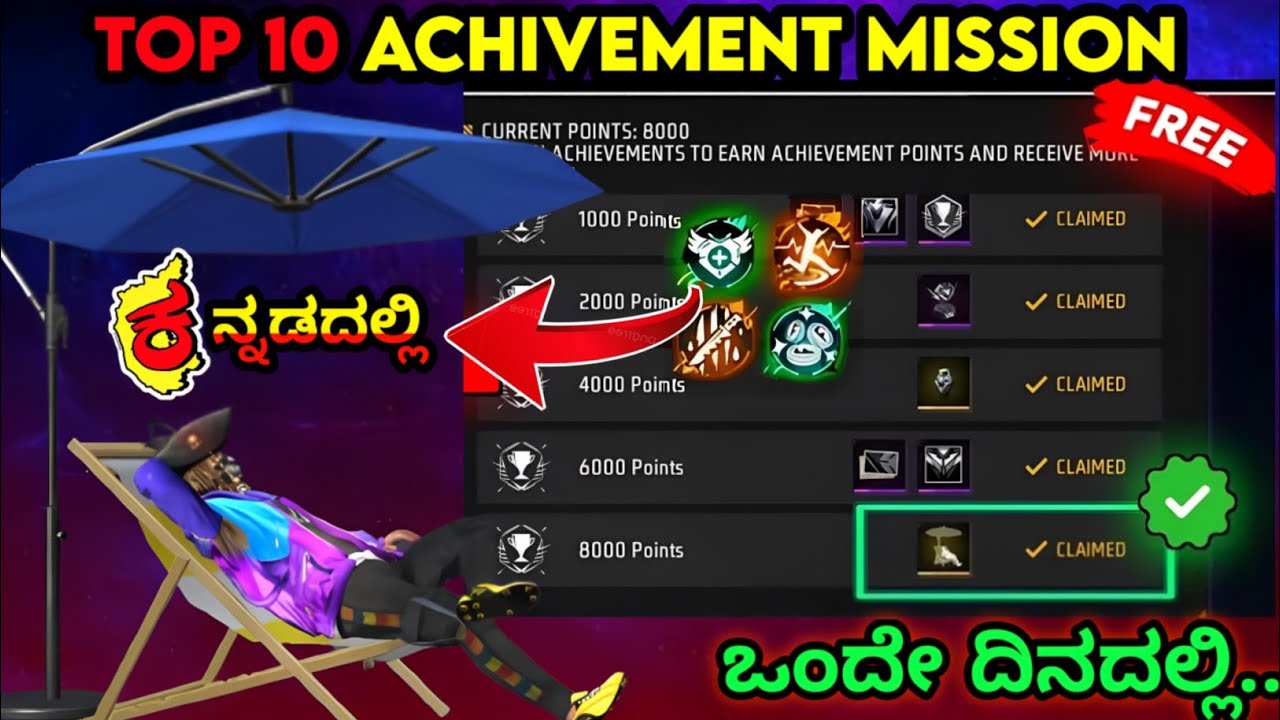 1500+Points  In 1 Day Easy Achievement Mission || Achievement Free Fire Complete ||KANNADA