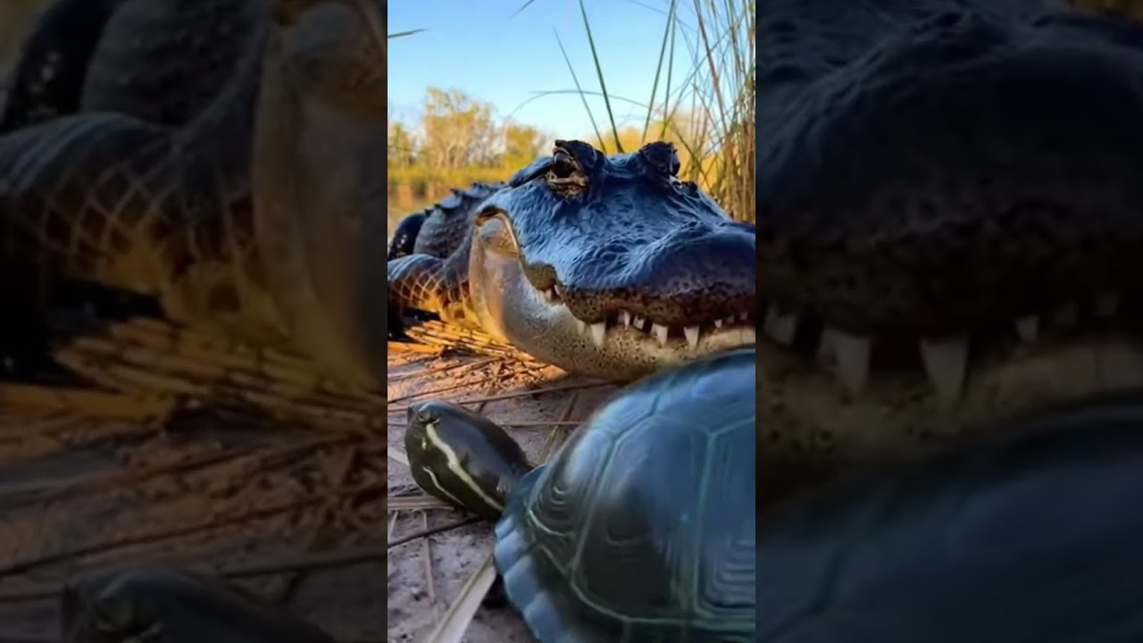 Alligator Chases Sea Turtle Bait, Charges, Bites, Then Fleeing — wild Wetland Showdown!