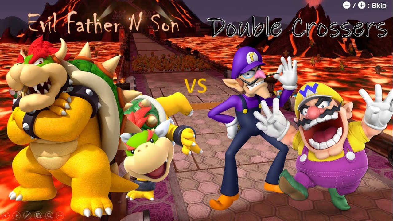 Mario Tennis Aces Bowser and Bowser Jr vs Wario and Waluigi (Evil