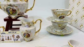 BỘ ẤM TRÀ SÉC 15 MÓN MẠ VÀNG 24K CHẤT SỨ NGỌC TRAI HÌNH 3 CÔ GÁI HY LẠP CỔ ĐẠI 2
