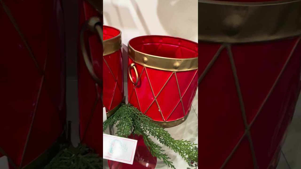 Raz 10.5" Red and Gold Drum Christmas Container Decoration 4425918