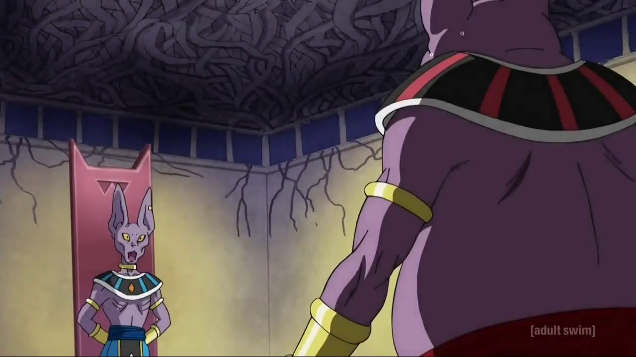 Beerus laughs at champa after heard to fight against champa.Both